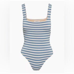 Babaton Blue and Cream Striped Square Neck Bodysuit
